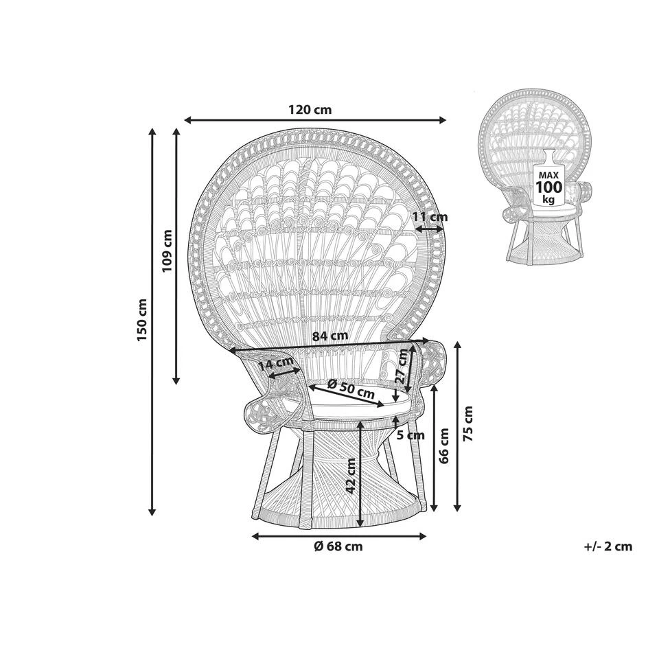 Beliani Fauteuil EMMANUELLE - Zwart Rotan 3 Beliani Fauteuil EMMANUELLE - Zwart Rotan - Afbeelding 3