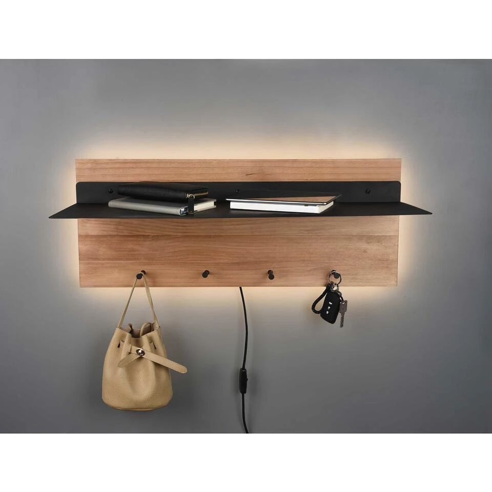 Trio Leuchten Kapstok Romy LED - 75 X 30 Cm - 4 Haken + Plank - Hout 3 Trio Leuchten Kapstok Romy LED - 75 X 30 Cm - 4 Haken + Plank - Hout - Afbeelding 3