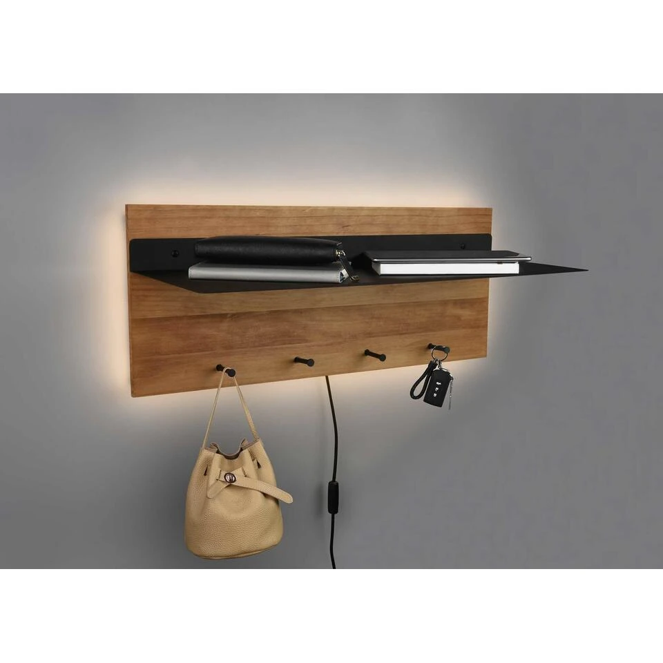 Trio Leuchten Kapstok Romy LED - 75 X 30 Cm - 4 Haken + Plank - Hout 1 Trio Leuchten Kapstok Romy LED - 75 X 30 Cm - 4 Haken + Plank - Hout