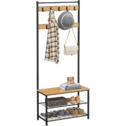 O'DADDY® Kapstok Staand - Schoenenrek - 9 Haken - 70x32x175 Mangohout