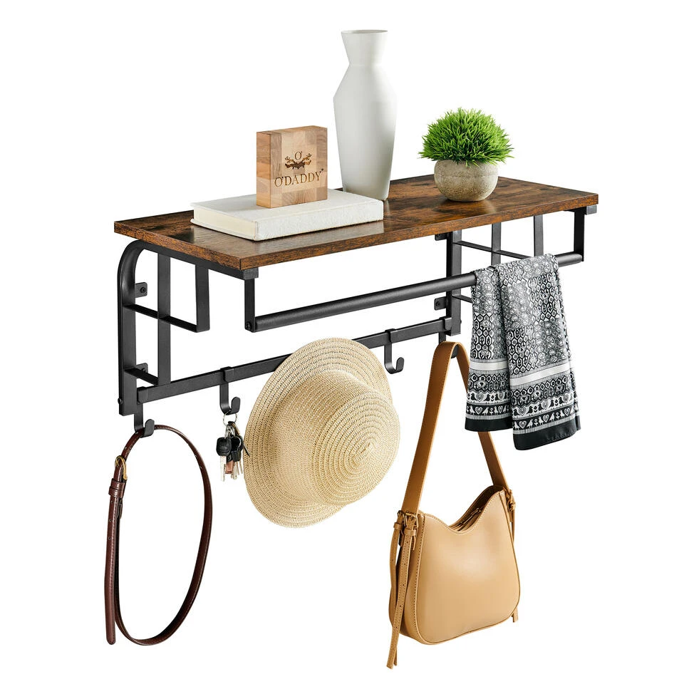 O'DADDY® Wandkapstok – Kapstok Met 5 Haken - 66x30x27cm - Bruin 2 O'DADDY® Wandkapstok – Kapstok Met 5 Haken - 66x30x27cm - Bruin - Afbeelding 2