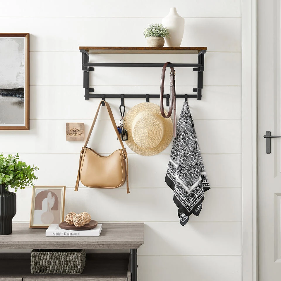 O'DADDY® Wandkapstok – Kapstok Met 5 Haken - 66x30x27cm - Bruin 3 O'DADDY® Wandkapstok – Kapstok Met 5 Haken - 66x30x27cm - Bruin - Afbeelding 3