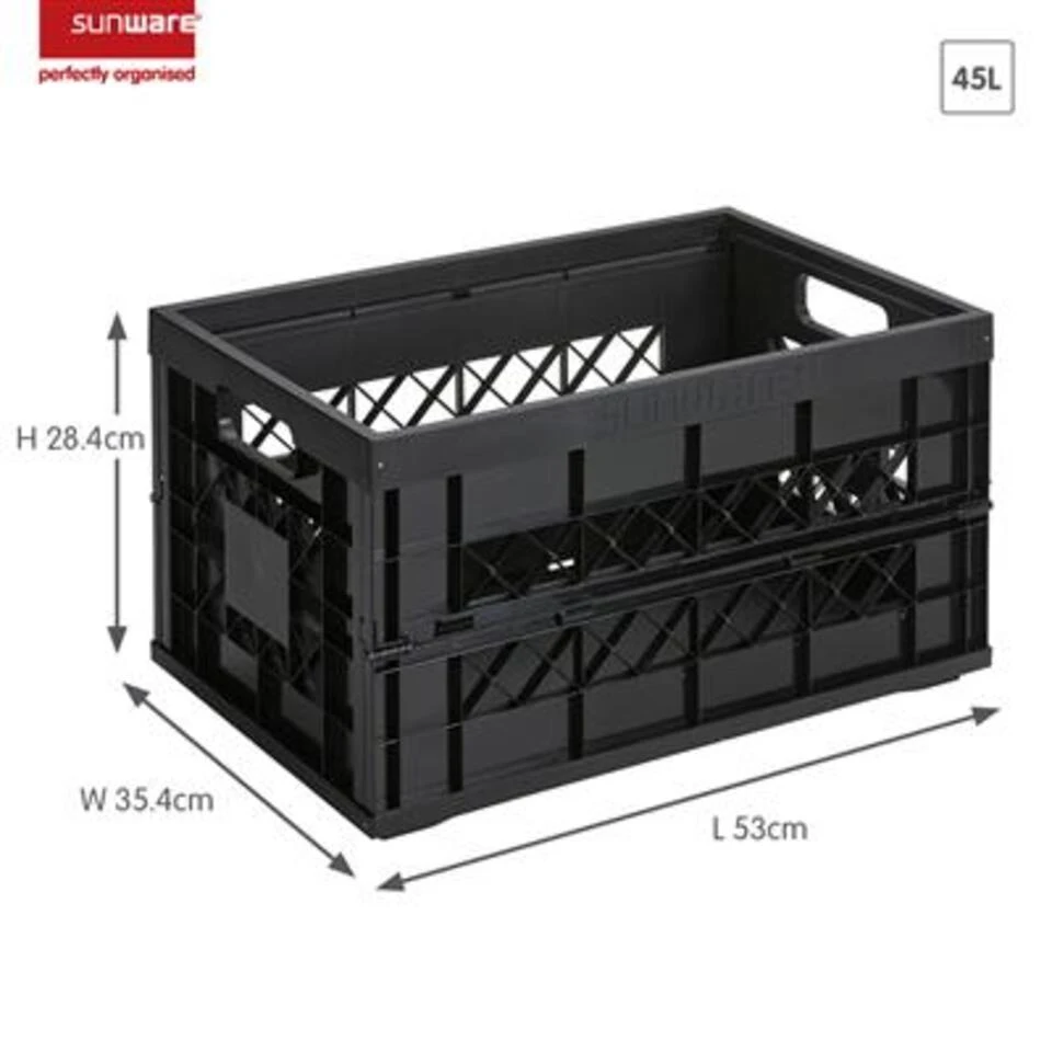 Square Vouwkrat Heavy Duty 45L Zwart 2 Square Vouwkrat Heavy Duty 45L Zwart - Afbeelding 2