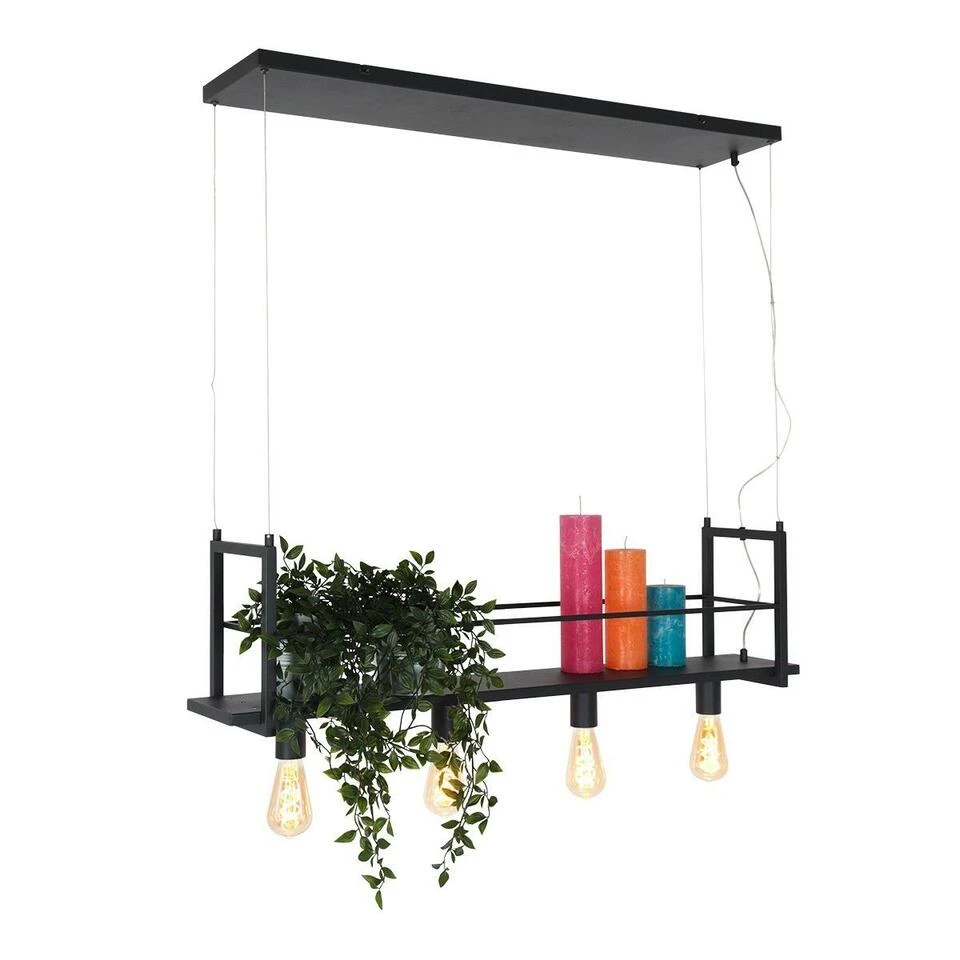 Mexlite Hanglamp - 4 Lichts - 100x140 Cm - Zwart 1 Mexlite Hanglamp - 4 Lichts - 100x140 Cm - Zwart