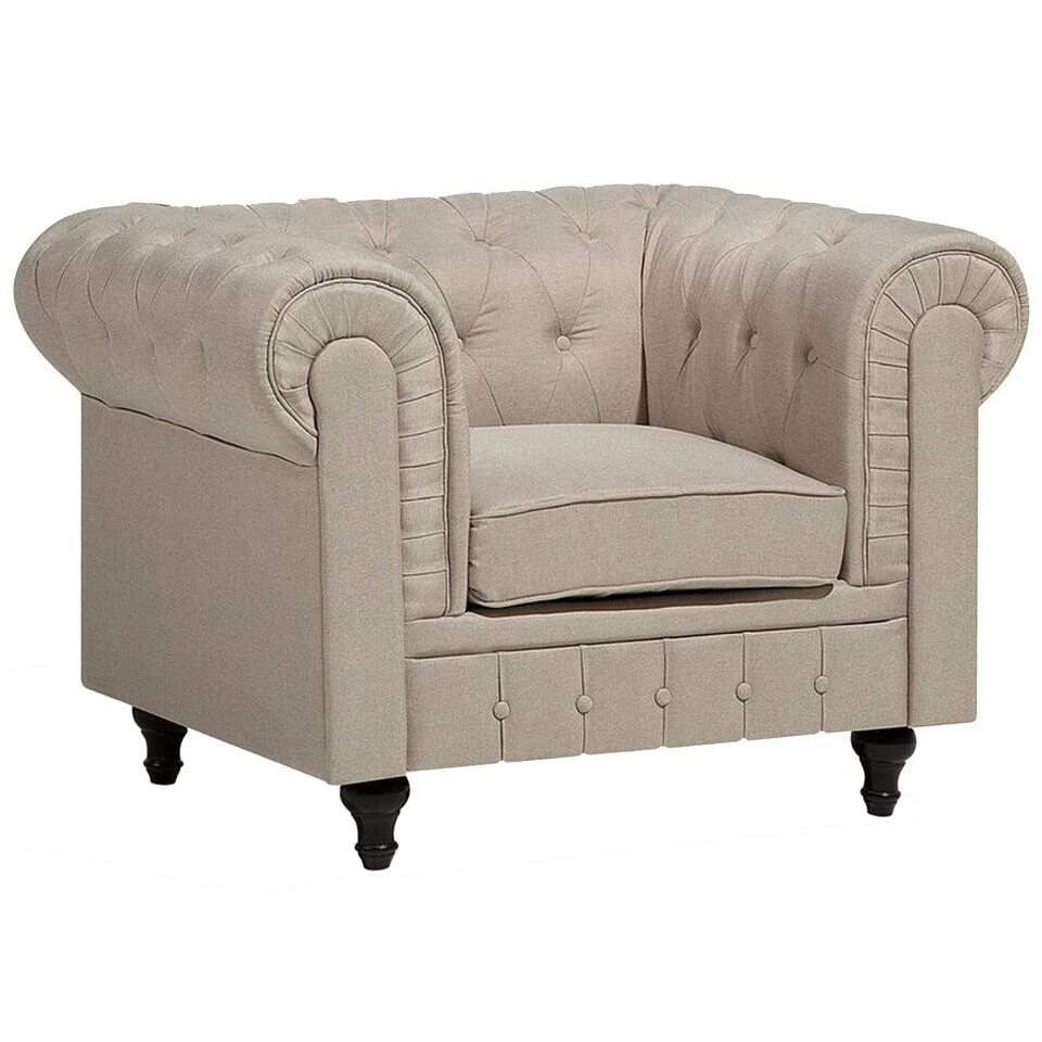 Beliani Fauteuil CHESTERFIELD - Beige Polyester 1 Beliani Fauteuil CHESTERFIELD - Beige Polyester