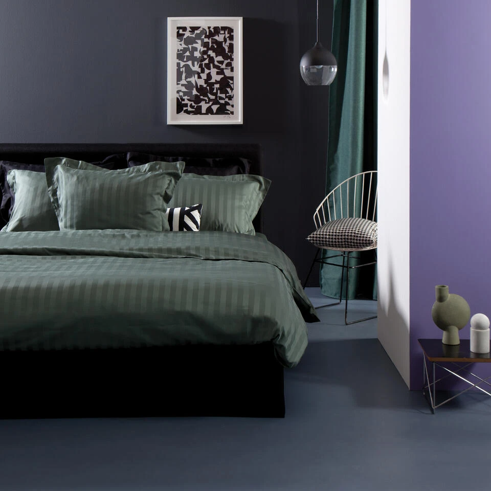 Damai Dekbedovertrek Katoen-satijn - 260x260/220cm - Groen Gestreept 4 Damai Dekbedovertrek Katoen-satijn - 260x260/220cm - Groen Gestreept - Afbeelding 4