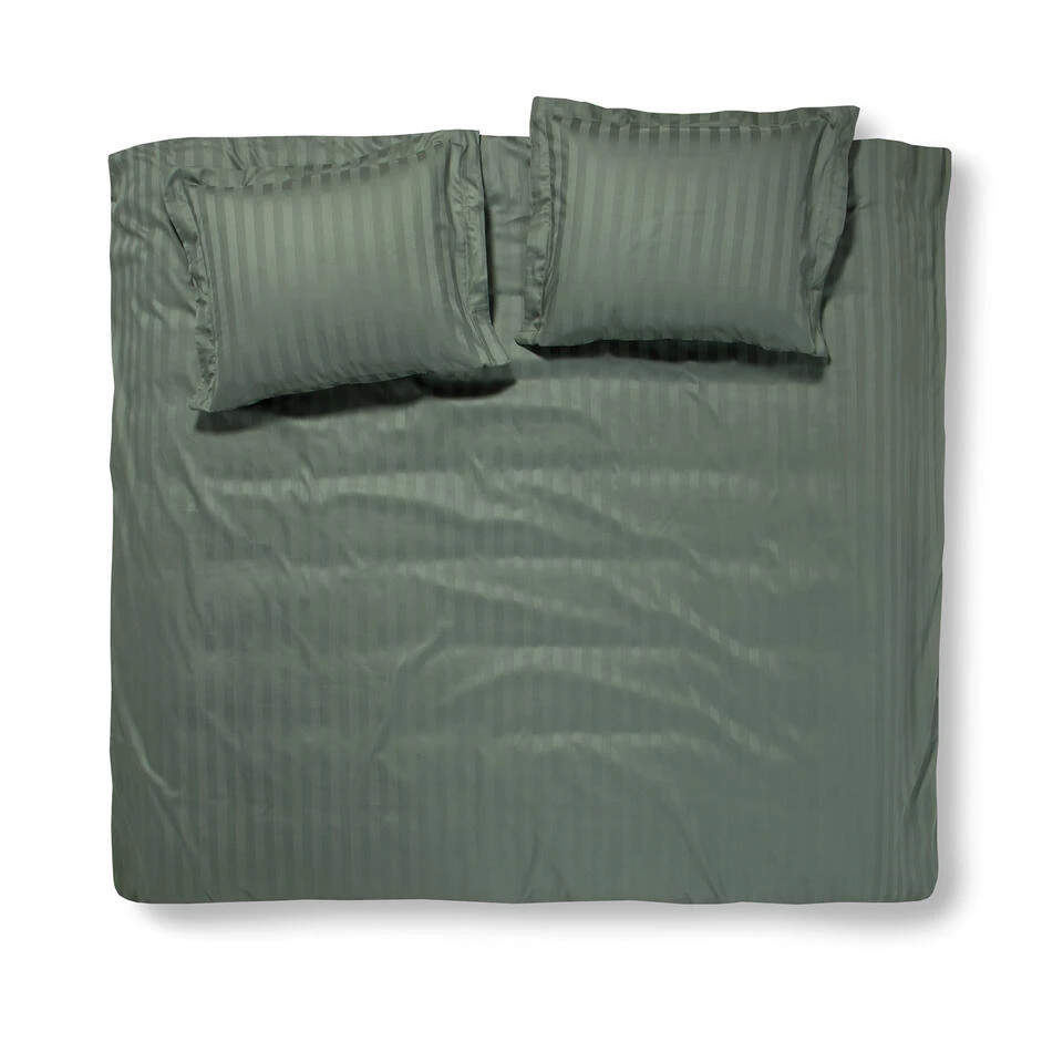 Damai Dekbedovertrek Katoen-satijn - 260x260/220cm - Groen Gestreept 1 Damai Dekbedovertrek Katoen-satijn - 260x260/220cm - Groen Gestreept