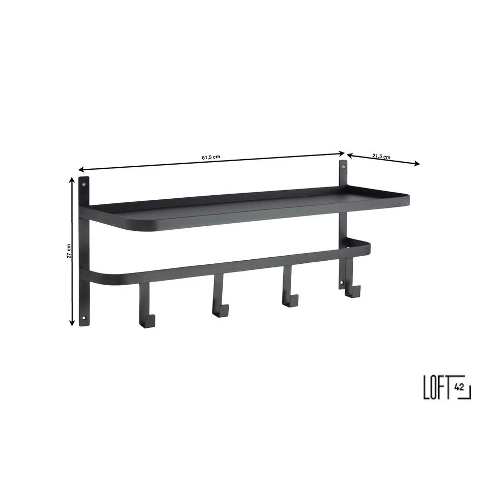 LOFT42 Shelf Kapstok - Zwart – Metaal – 4 Haken 3 LOFT42 Shelf Kapstok - Zwart – Metaal – 4 Haken - Afbeelding 3