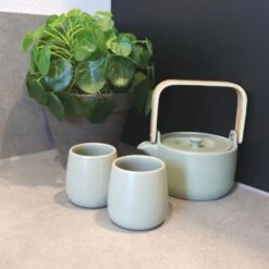 Orange85 Theepot Mint 50cl Met 2 Kopjes Aardewerk Bamboe -Woninginrichting Winkel 1000033128 0111