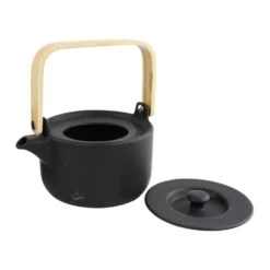 Orange85 Theepot Zwart Warmtehoudend 50cl Met 2 Kopjes Aardewerk Bamboe -Woninginrichting Winkel 1000033129 0110