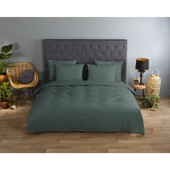 Good Morning Dekbedovertrek "Uni Olive Green" - Groen - (200x220 Cm) -Woninginrichting Winkel 1000035874 0101