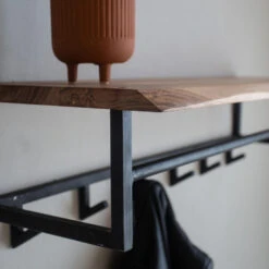 Industriële Kapstok Niels Hoedenplank Acaciahout - 33x100x27 Cm - Hout - Bruin -Woninginrichting Winkel 1000042287 0103