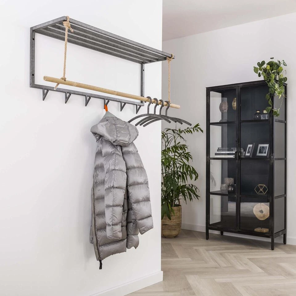 Hoyz - Kapstok Bamboe Met 6 Haken - Grijs - Wandkapstok 2 Hoyz - Kapstok Bamboe Met 6 Haken - Grijs - Wandkapstok - Afbeelding 2