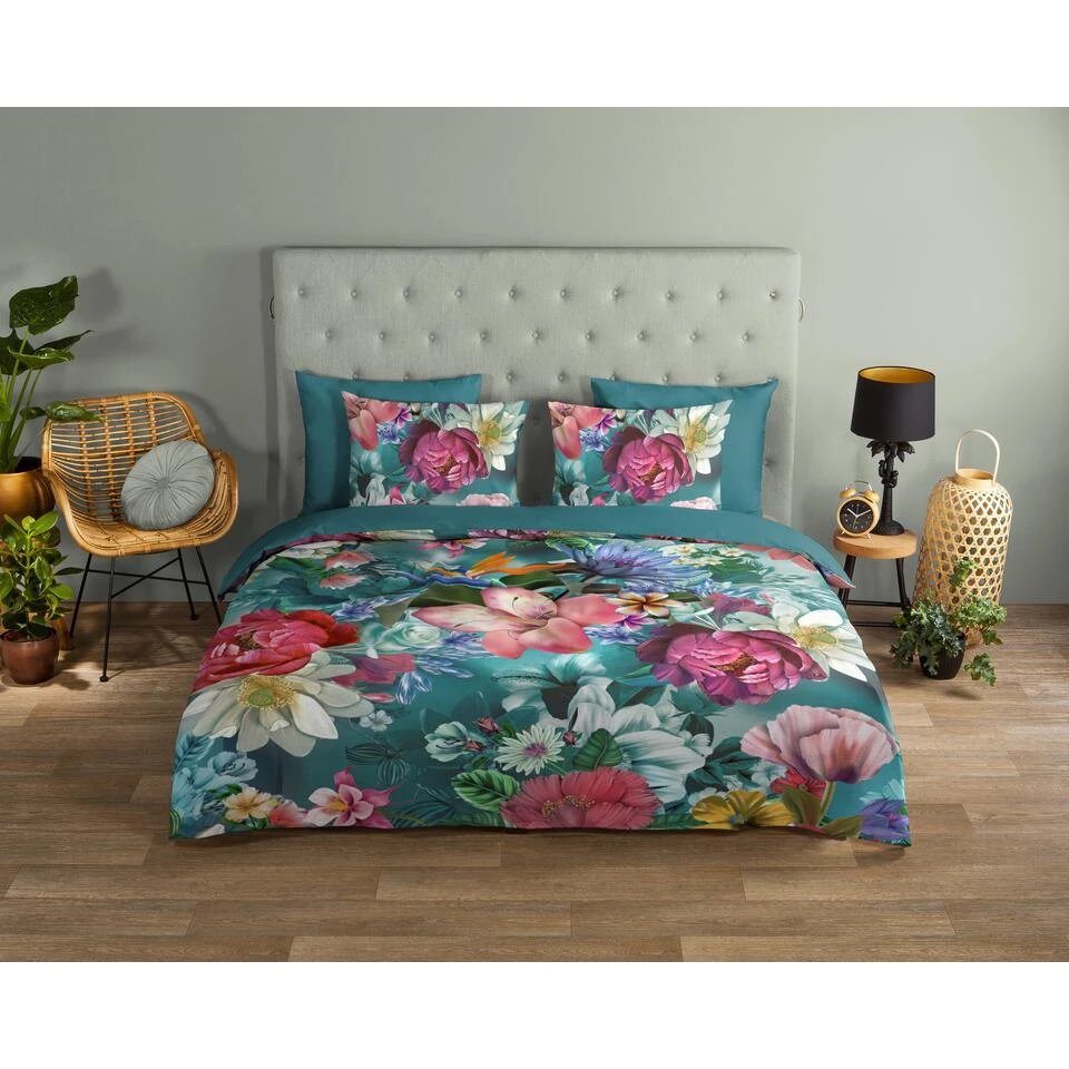 Good Morning Dekbedovertrek "Tiandra" - Petrol - (200x220 Cm) 2 Good Morning Dekbedovertrek "Tiandra" - Petrol - (200x220 Cm) - Afbeelding 2