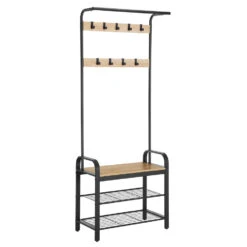 ACAZA Garderoberek In Lichte Eik Kleur Met Kapstok, Schoenenrek En Bankje