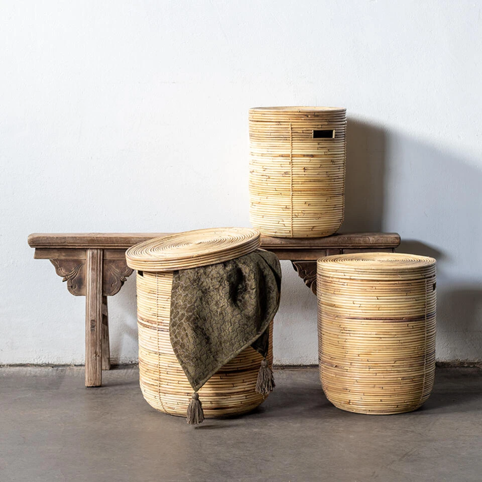 Giga Meubel Wasmand Rotan Ø35cm - Incl. Deksel - Wasmand Stripe 4 Giga Meubel Wasmand Rotan Ø35cm - Incl. Deksel - Wasmand Stripe - Afbeelding 4