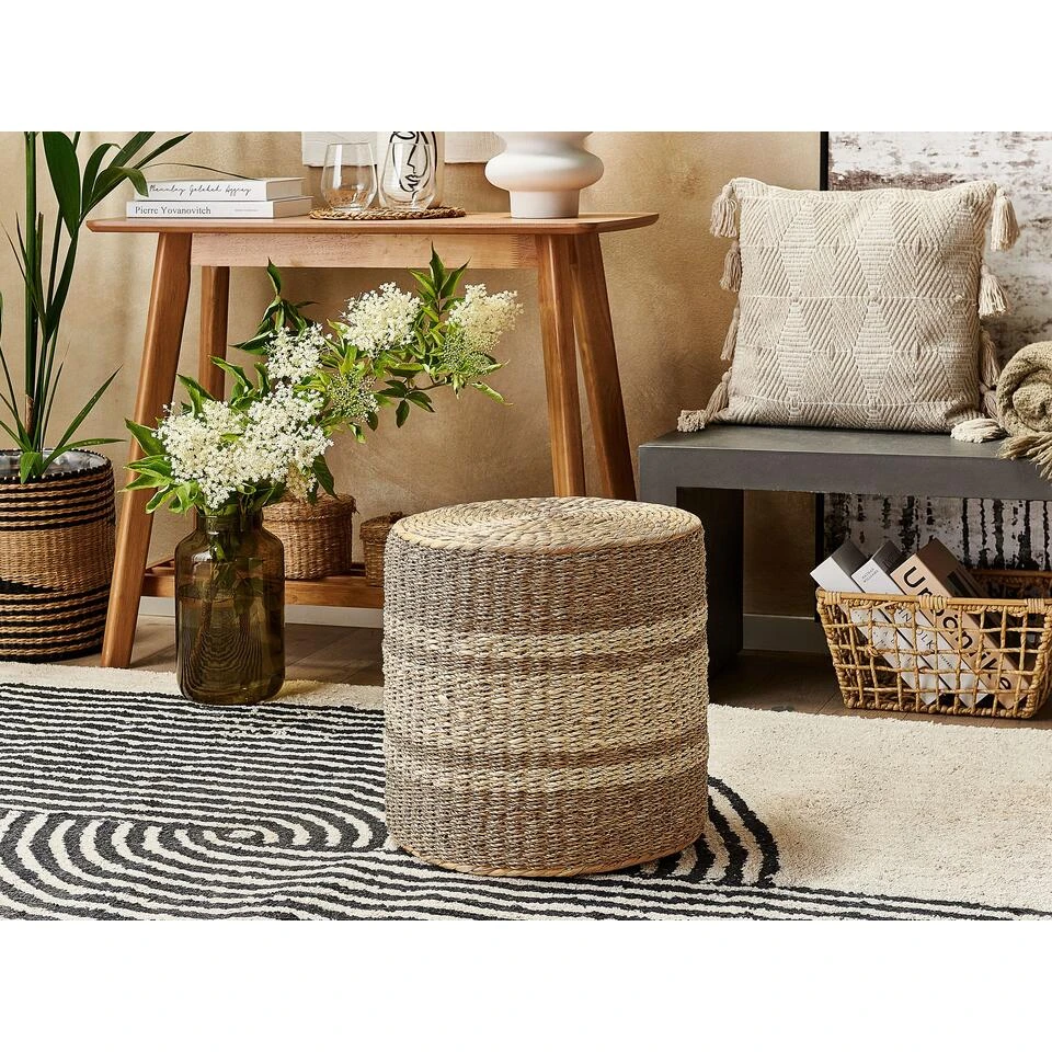 Beliani Poef BARBEL - Beige Waterhyacinth, Zeewier, Palmblad 2 Beliani Poef BARBEL - Beige Waterhyacinth, Zeewier, Palmblad - Afbeelding 2