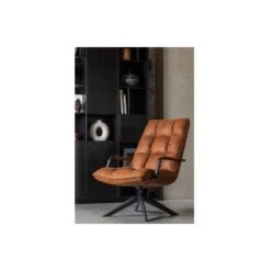 WOOOD Jouke Draaifauteuil Met Armleuning - Kunstleer - Cognac - 96x70x85 -Woninginrichting Winkel 1000062312 0102