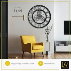 LW Collection Wandklok XL Levi Grijs Cijfers 80cm -Woninginrichting Winkel 1000064273 0103