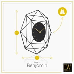 LW Collection Wandklok Benjamin Zwart 60CM -Woninginrichting Winkel 1000064352 0102