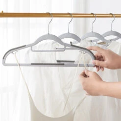 ACAZA Kunststof Kledinghangers - 20 Stuks - Antislip - Met Broeklat - Grijs -Woninginrichting Winkel 1000065593 0102