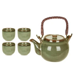 Excellent Houseware Theepot Set Met 4 Bekers Groen Keramiek -Woninginrichting Winkel 1000065903 0100