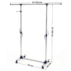 ACAZA Mobiel Kledingrek - Verstelbaar - 1 Rail En 2 Haken - 87x165x44 Cm -Woninginrichting Winkel 1000066954 0103