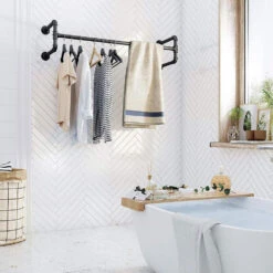 ACAZA Set Van 2 Ophangrails - Industriële Look - Zwart -Woninginrichting Winkel 1000067679 0103