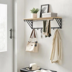 ACAZA Wandkapstok Met Plank En 7 Haken, Lichte Eik Kleur -Woninginrichting Winkel 1000068897 0102