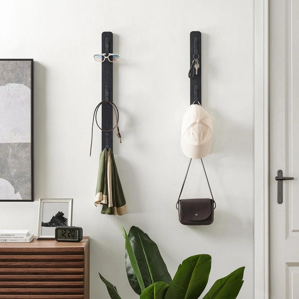 ACAZA Verticale Wandkapstok - Met 3 Haken - 6x67 Cm - Zwart 2 ACAZA Verticale Wandkapstok - Met 3 Haken - 6x67 Cm - Zwart - Afbeelding 2