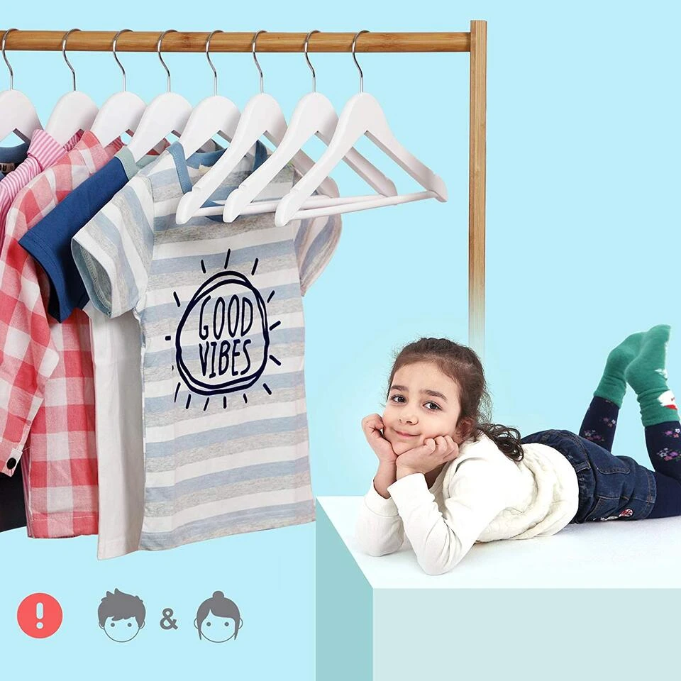 ACAZA Kinder Kledinghangers In Hout - Set Van 20 - 360° Draaibare Haak - Wit 2 ACAZA Kinder Kledinghangers In Hout - Set Van 20 - 360° Draaibare Haak - Wit - Afbeelding 2