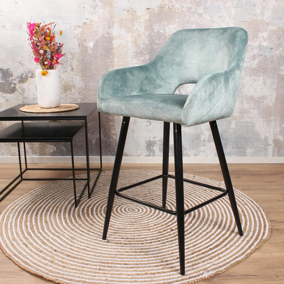 DS4U® Lenon Barkruk Velvet - Stof - Blauw 2 DS4U® Lenon Barkruk Velvet - Stof - Blauw - Afbeelding 2