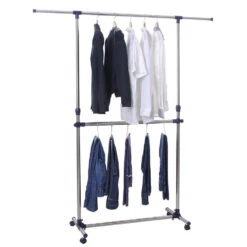 ACAZA Mobiel Kledingrek - Verstelbaar - 2 Rails - Zilvergrijs -Woninginrichting Winkel 1000069887 0102