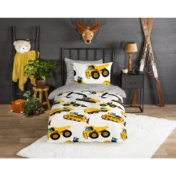 Good Morning Dekbedovertrek "Dig" - Geel - (140x220 Cm) -Woninginrichting Winkel 1000070218 0101