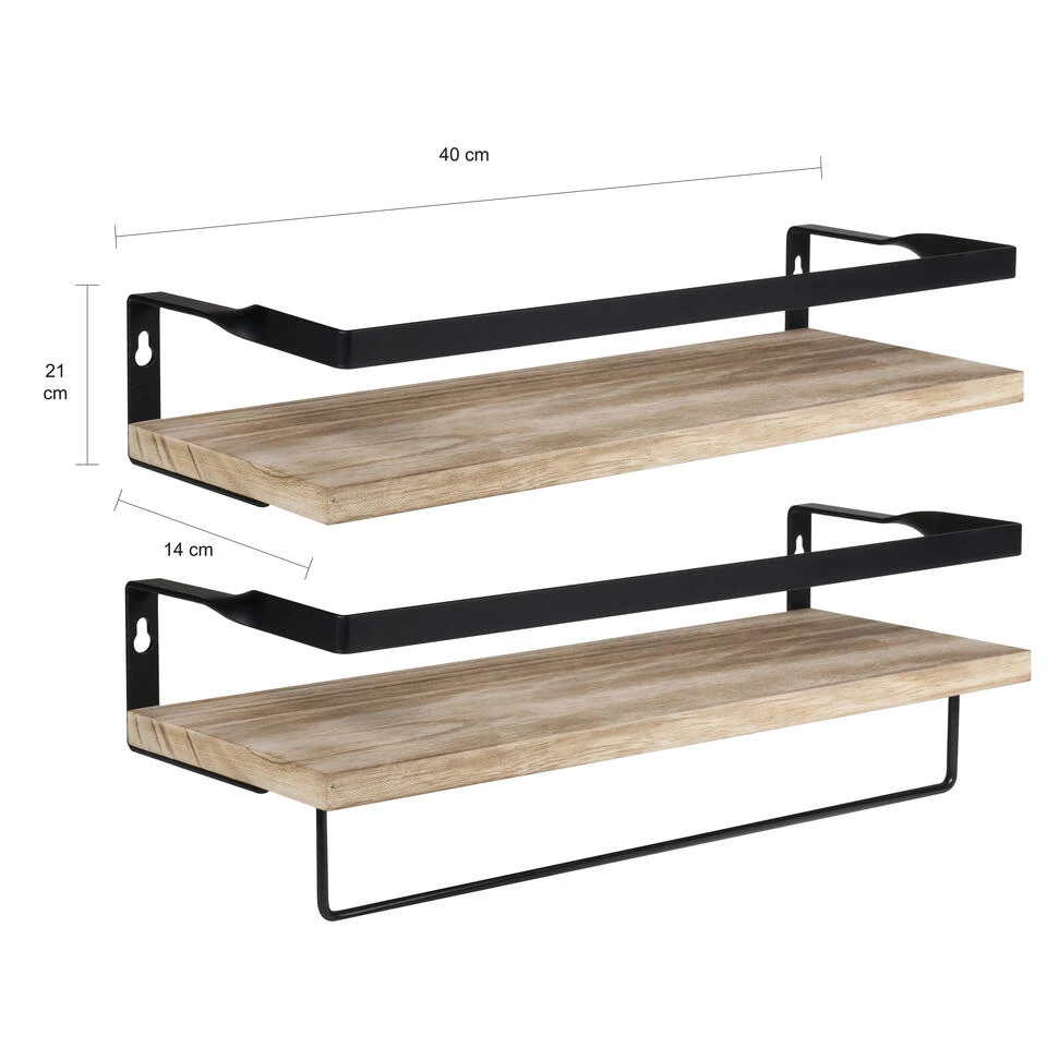 QUVIO Houten Wandplank Met Metalen Stang Voor Keuken 2 QUVIO Houten Wandplank Met Metalen Stang Voor Keuken - Afbeelding 2