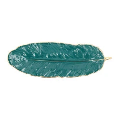 QUVIO Schaal Met Veer Vorm - 37 Cm - Donkergroen -Woninginrichting Winkel 1000071525 0102