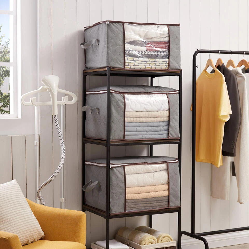 ACAZA Set Van 4 Opvouwbare Opbergtassen - Grijs 2 ACAZA Set Van 4 Opvouwbare Opbergtassen - Grijs - Afbeelding 2