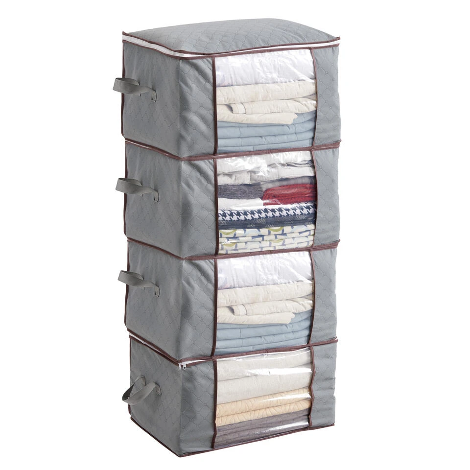 ACAZA Set Van 4 Opvouwbare Opbergtassen - Grijs 1 ACAZA Set Van 4 Opvouwbare Opbergtassen - Grijs