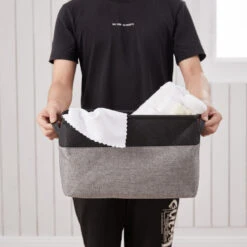 ACAZA Set Van 2 Stoffen Opbergmanden - 37x22x27 Cm - Grijs En Zwart -Woninginrichting Winkel 1000073999 0102