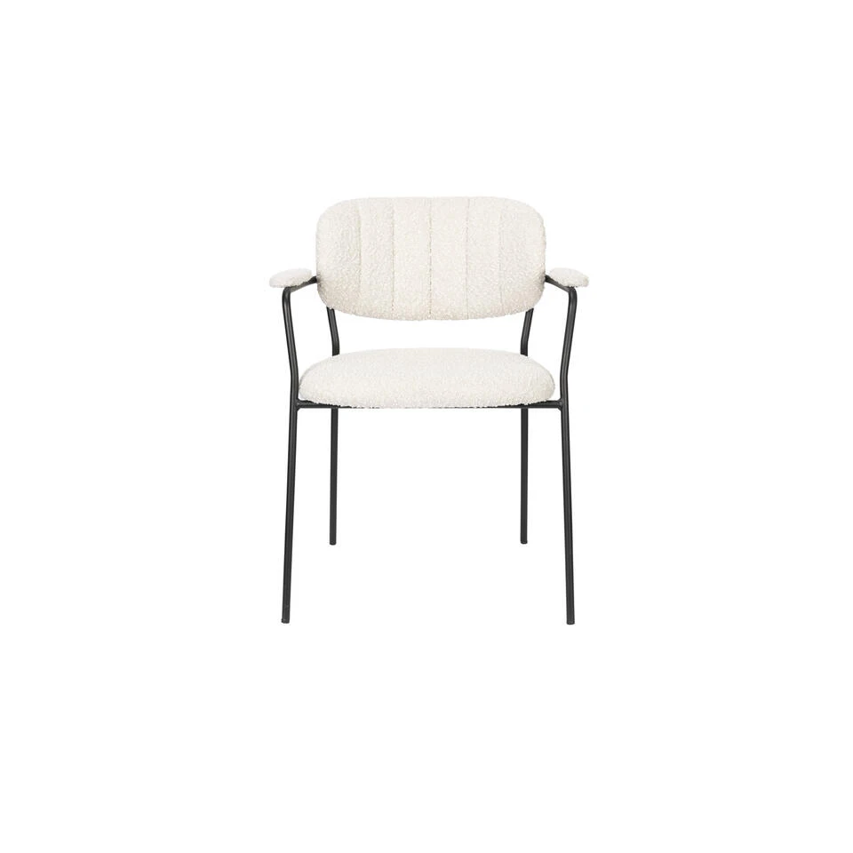 Giga Meubel Eetkamerstoel Wit Bouclé - Metalen Onderstel - Stoel Jolien 2 Giga Meubel Eetkamerstoel Wit Bouclé - Metalen Onderstel - Stoel Jolien - Afbeelding 2