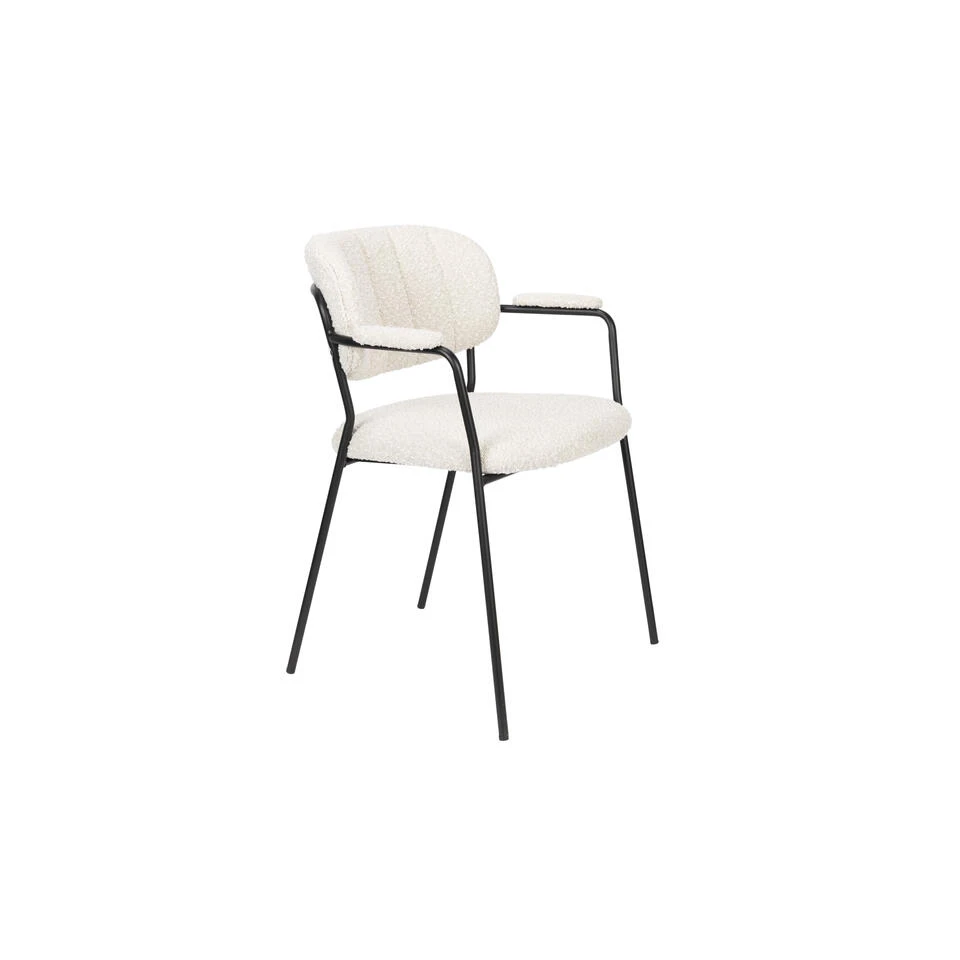 Giga Meubel Eetkamerstoel Wit Bouclé - Metalen Onderstel - Stoel Jolien 1 Giga Meubel Eetkamerstoel Wit Bouclé - Metalen Onderstel - Stoel Jolien