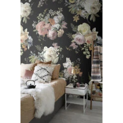 ESTAhome Fotobehang - Vintage Bloemen - Multicolor Op Zwart - 200 X 279 Cm -Woninginrichting Winkel 1000075056 0103