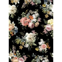 ESTAhome Fotobehang - Vintage Bloemen - Multicolor Op Zwart - 200 X 279 Cm