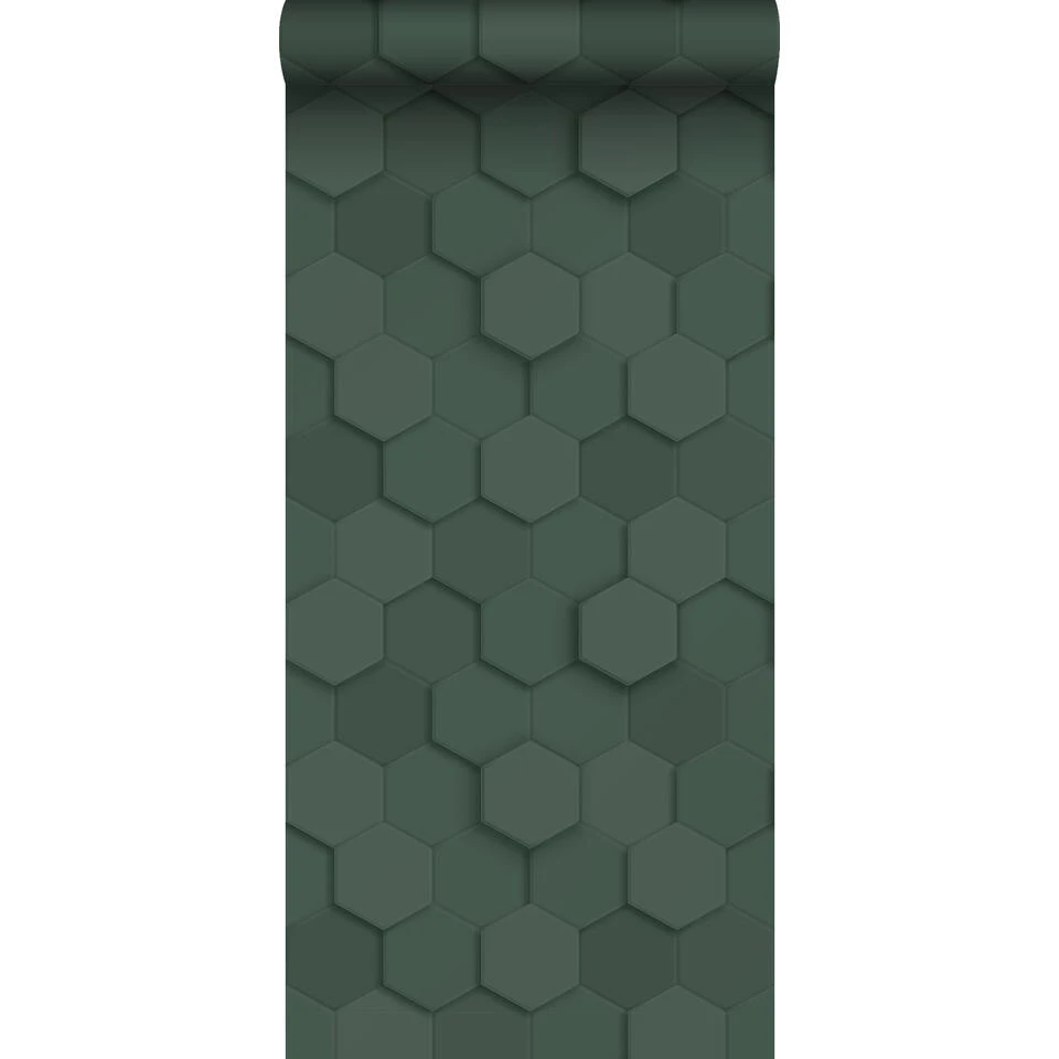 Origin Wallcoverings Behang - 3d Hexagon Motief - Donkergroen - 0,53 X 10,05 M 1 Origin Wallcoverings Behang - 3d Hexagon Motief - Donkergroen - 0,53 X 10,05 M