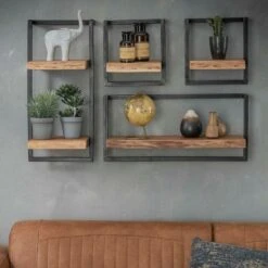 Woody Metaal Wandplank - Hout - Bruin -Woninginrichting Winkel 1000076607 0102