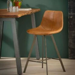 Barstoel Jill Kuip - Lederlook - Bruin -Woninginrichting Winkel 1000076859 0102