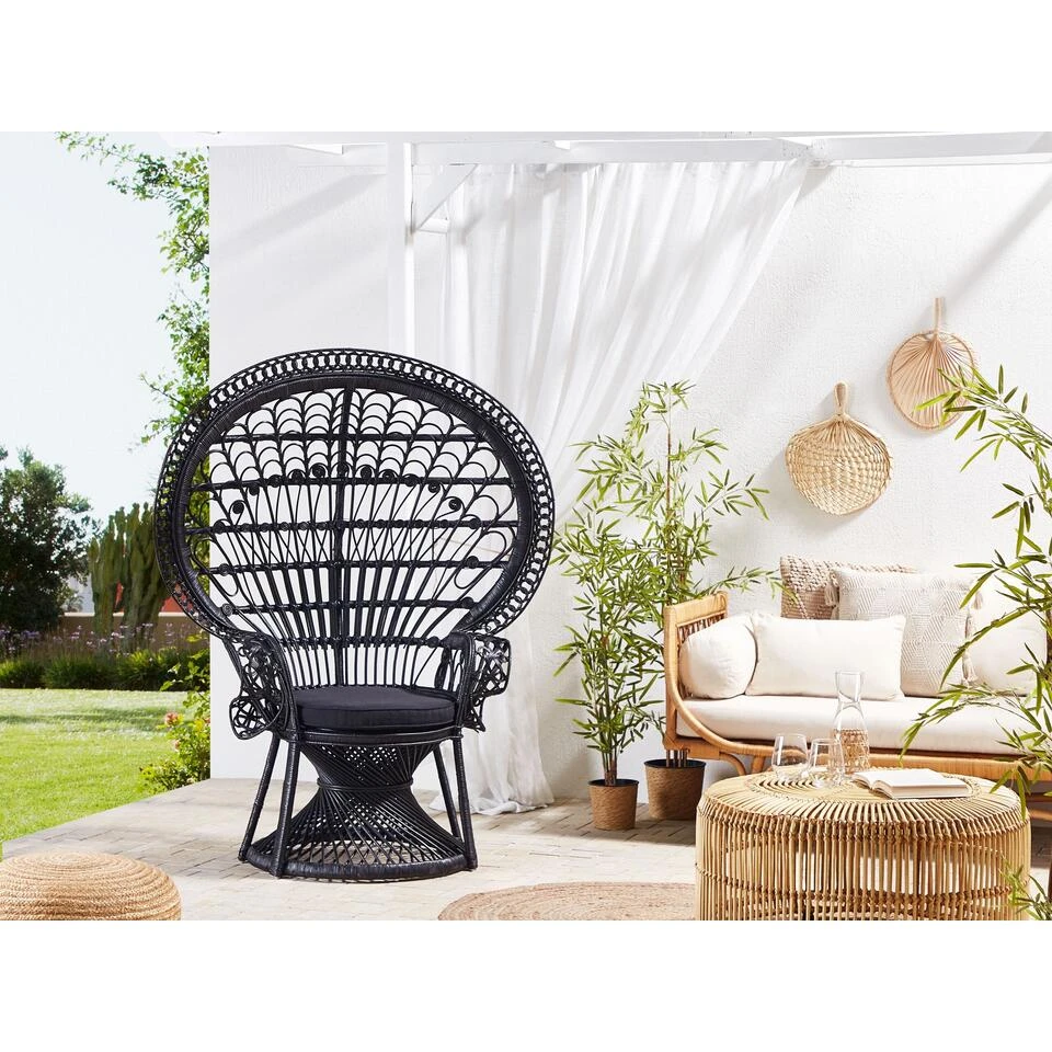 Beliani Fauteuil EMMANUELLE - Zwart Rotan 2 Beliani Fauteuil EMMANUELLE - Zwart Rotan - Afbeelding 2