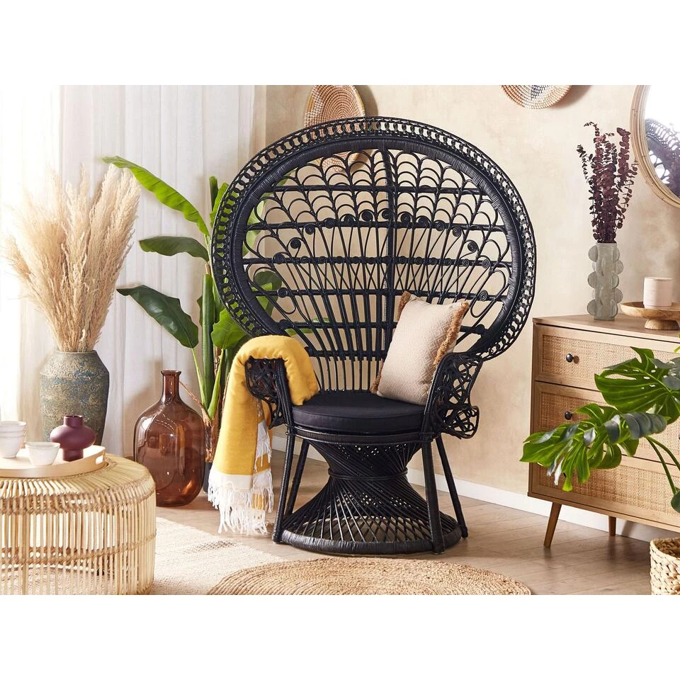 Beliani Fauteuil EMMANUELLE - Zwart Rotan 4 Beliani Fauteuil EMMANUELLE - Zwart Rotan - Afbeelding 4