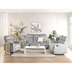 Beliani TV-fauteuil VERDAL - Grijs Fluweel -Woninginrichting Winkel 1000080319 0103