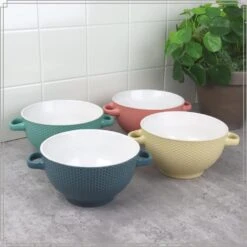 OTIX Soepkommen Met Oor Set Van 4 Verschillende Kleuren Aardewerk 680 Ml -Woninginrichting Winkel 1000089108 0110